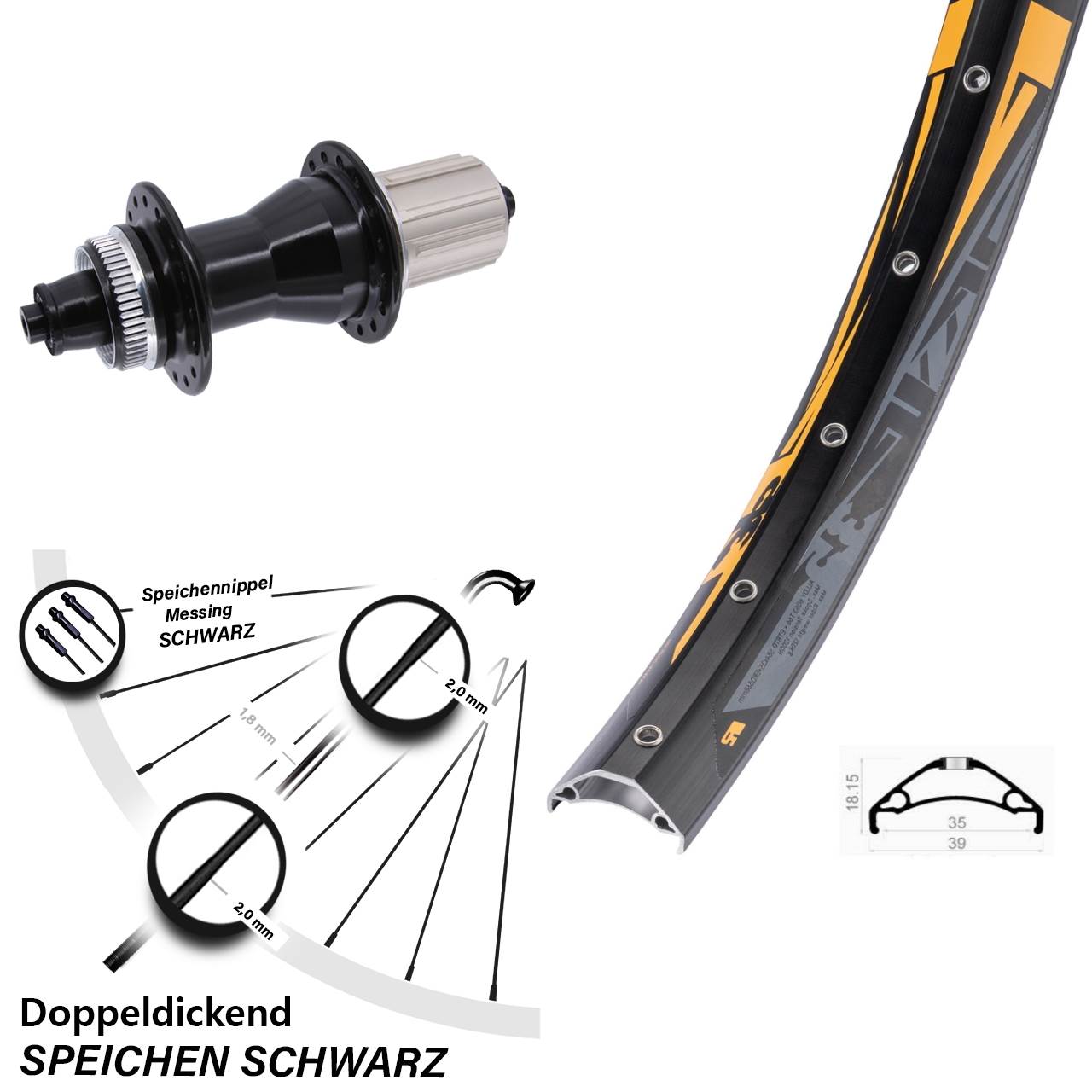 Disc Hinterrad 27,5 Zoll Rodi TRYP 35 Novatec CL-135 8-12 fach HG QR