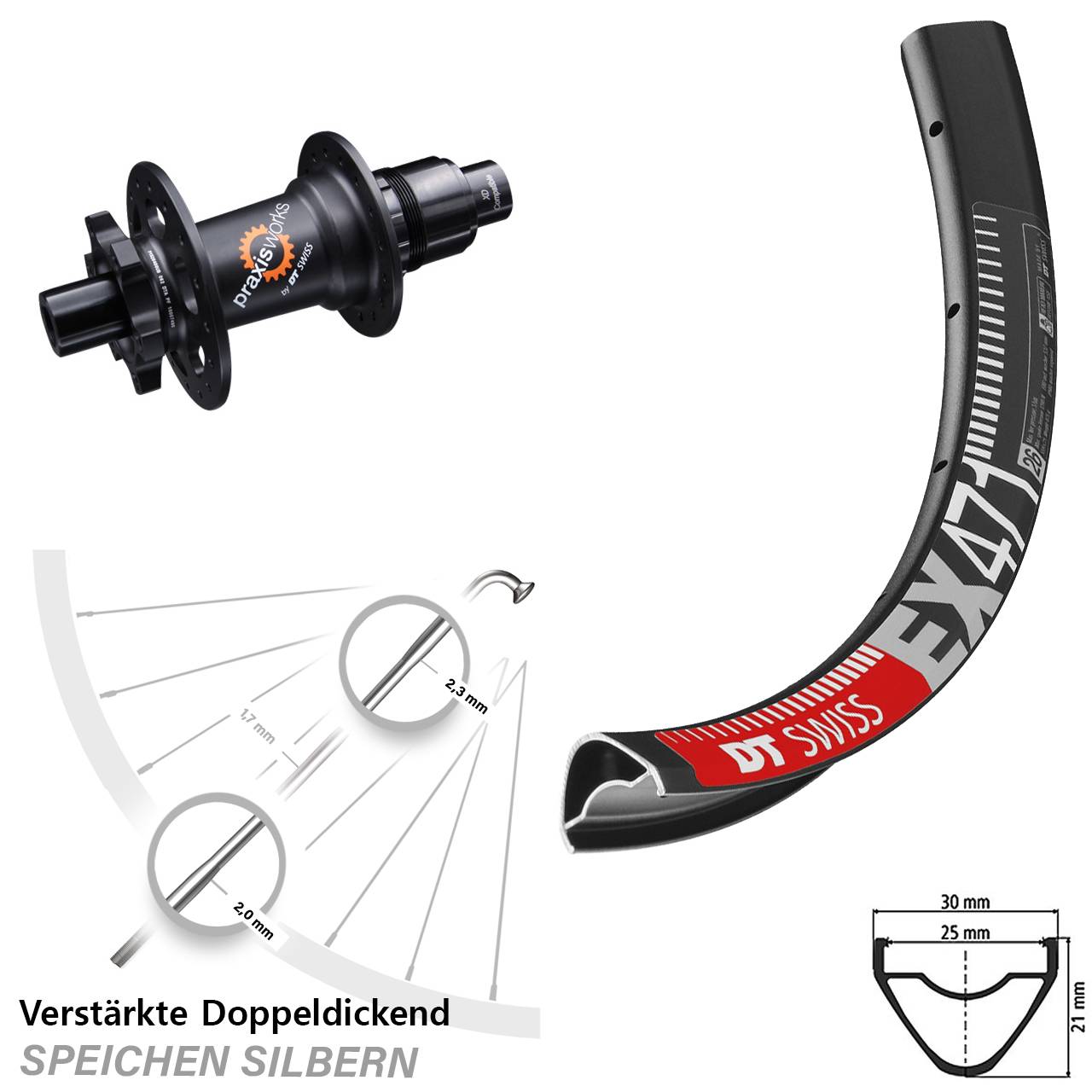 29 Zoll 6-Loch Hinterrad DT Swiss EX471-350 Ratchet 36 XD 12x142