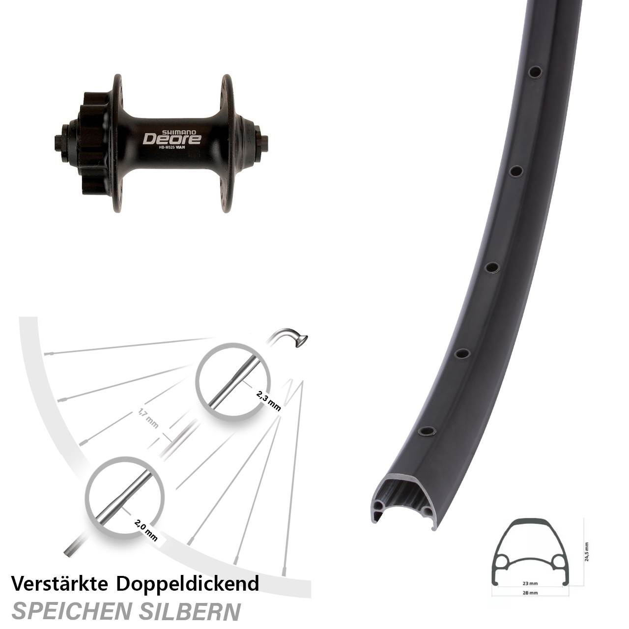 Ambrosio Sport Shimano Deore 29 Zoll Vorderrad 6-Loch für Schnellspanner