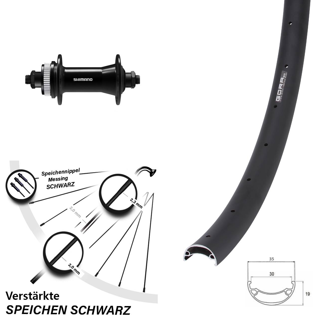 Vorderrad Centerlock 26 Zoll Gora 30 Shimano HB-QC400 für Schnellspanner