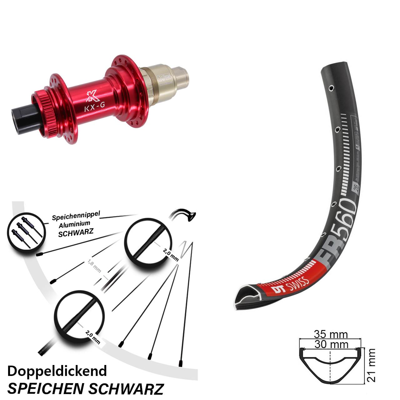 DT Swiss FR560 KX-G rot 26 Zoll Hinterrad Centerlock 12x142