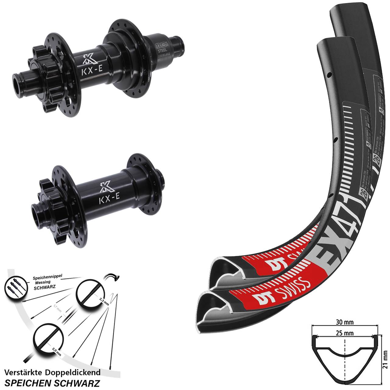 6-Loch Laufradsatz 15x110 12x148 27,5 Zoll DT Swiss EX471 KX-E Heavy Duty SRAM XD