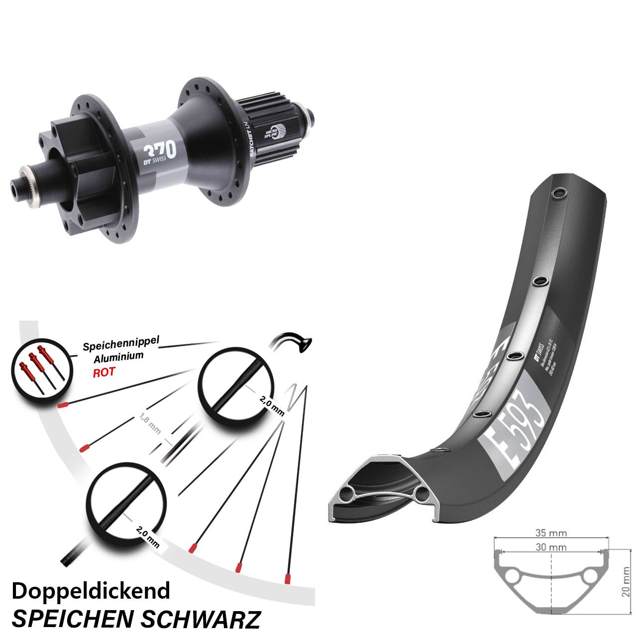 Disc Hinterrad 29 Zoll DT Swiss E 593 370 Micro Spline QR Boost