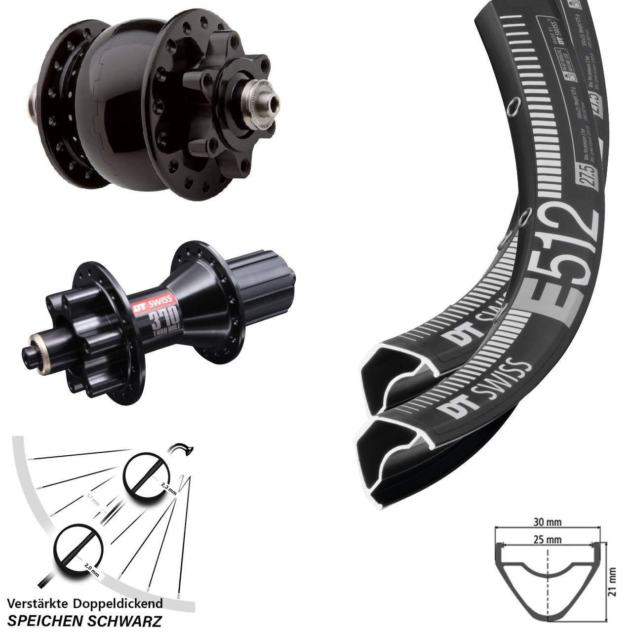 Disc Laufrad-Satz QR 29 Zoll DT Swiss E 512 DT Swiss 370 Hybrid SON 28 8-11 fach