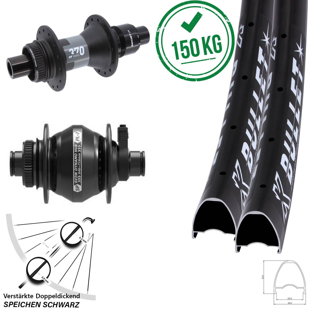 Disc Laufrad-Satz 29 Zoll KX Bullet DT Swiss 370 Shutter PL-7 XDR 11-12 fach 12x100/142