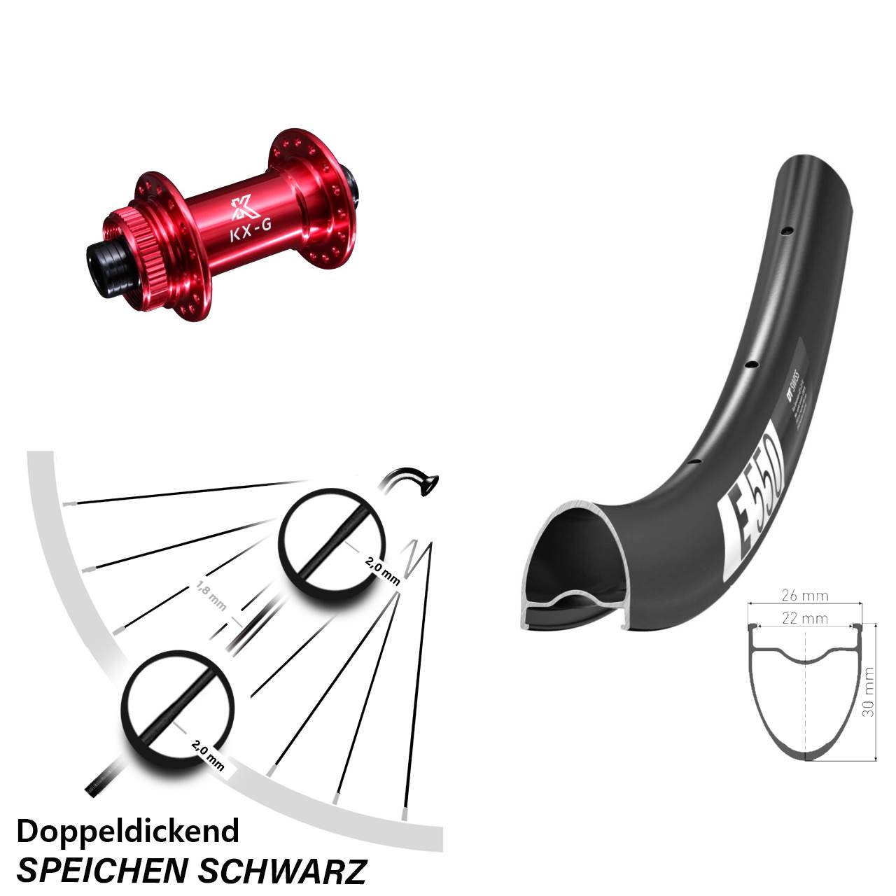 Disc Laufrad 28 Zoll DT Swiss E 550 KX-G rot 12x100