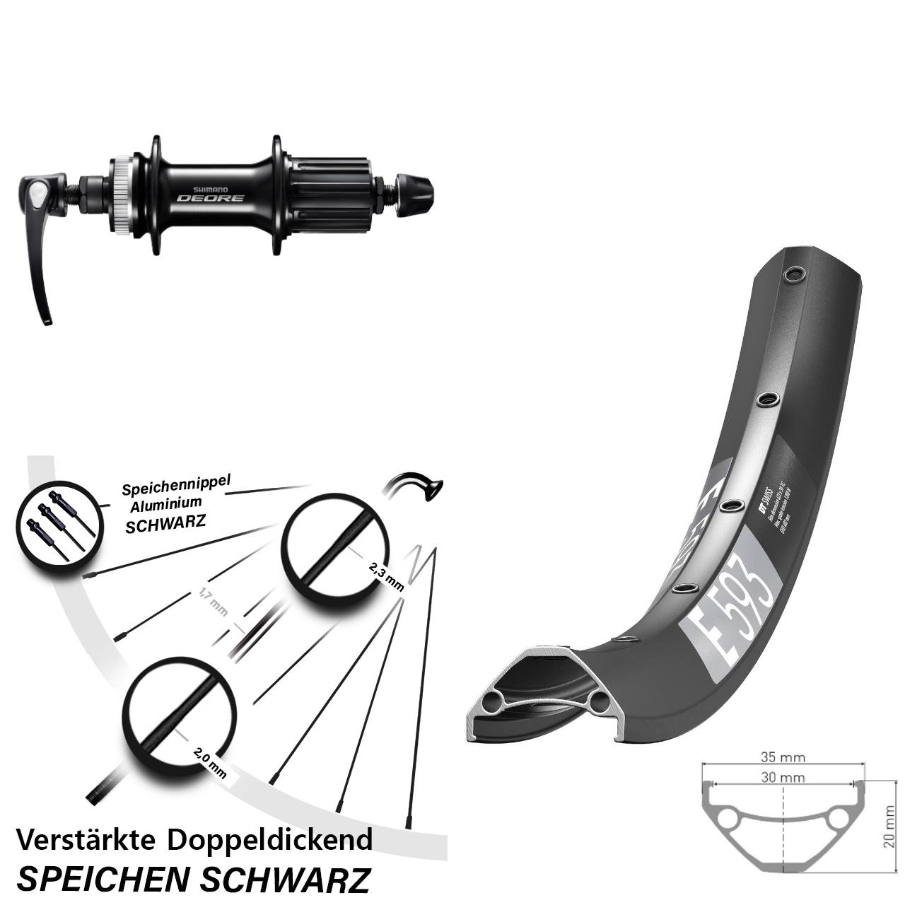 DT Swiss E593 Shimano FH-M6000 27,5 Zoll Disc Laufrad QR 8-11 fach HG