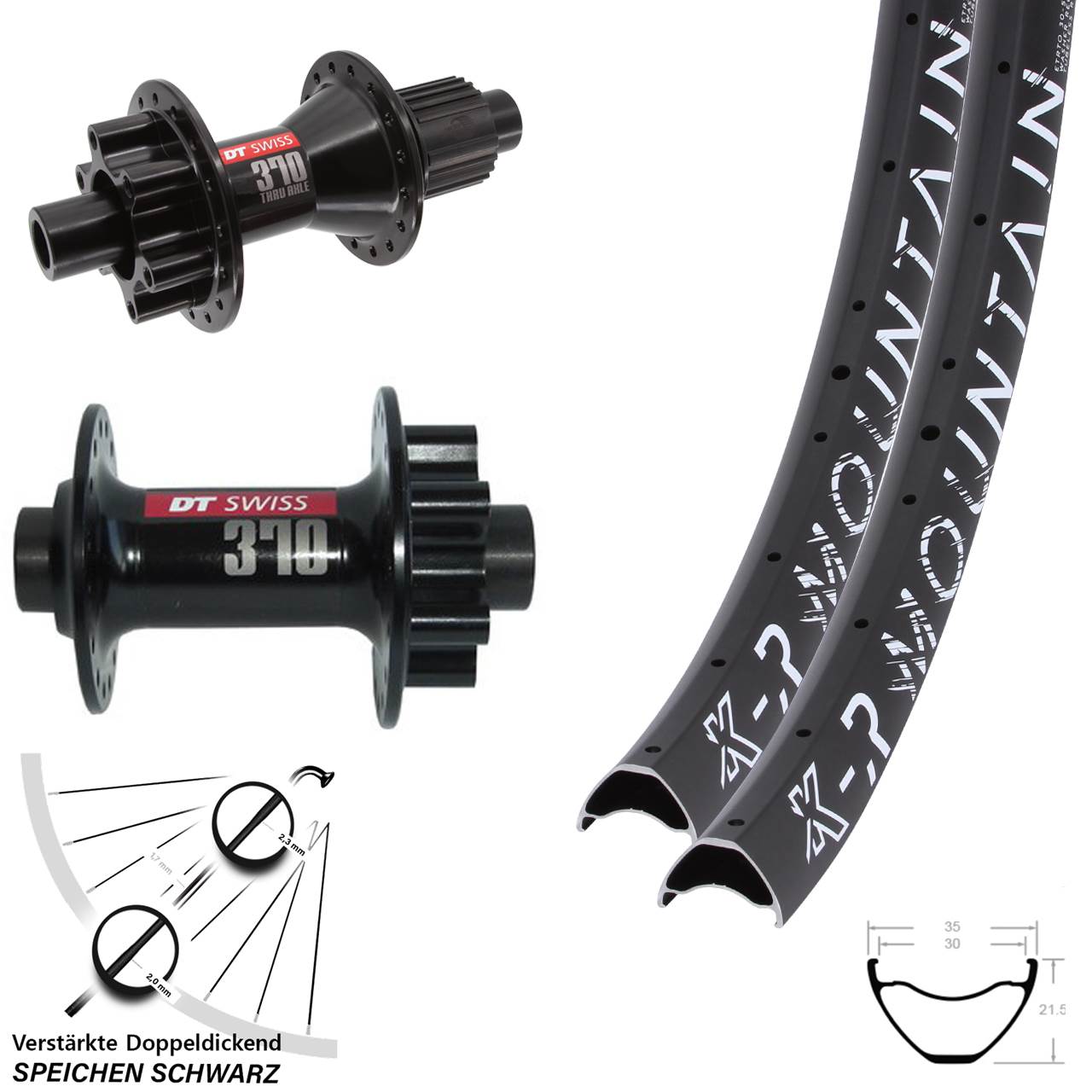 29 Zoll KX-R Mountain DT Swiss 370 Hybrid 6-Loch Laufradsatz 15x100 12x142 Micro Spline