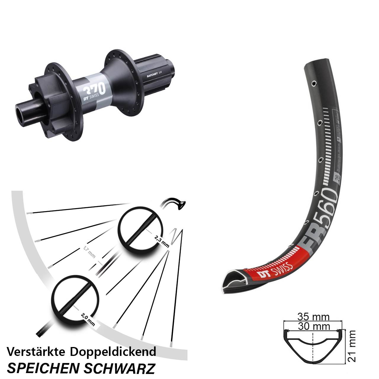 Hinterrad 6-Loch 26 Zoll DT Swiss FR560-370 8-11 fach 12x148 Boost