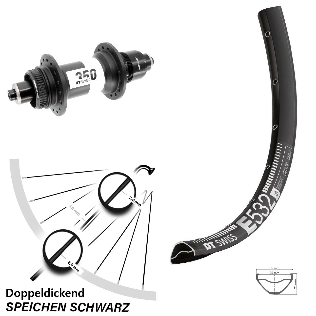 27,5 Zoll DT Swiss E 532-350 Boost Disc Laufrad QR Boost SRAM XD