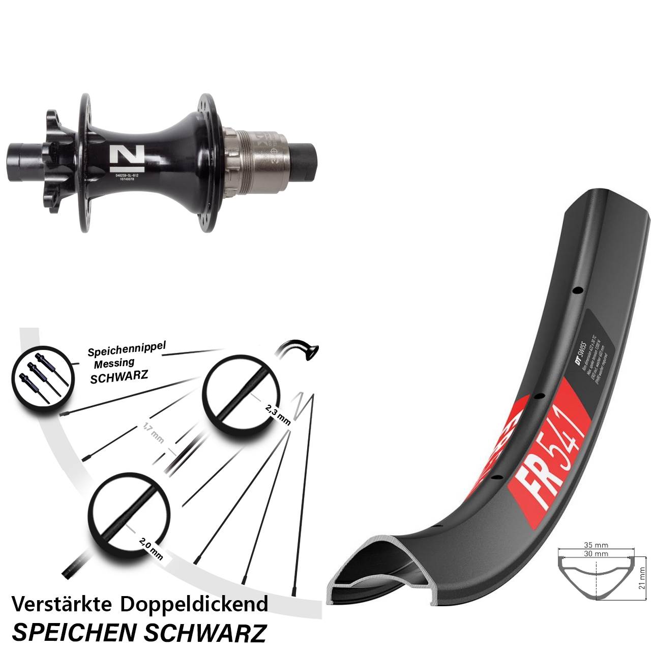 DT Swiss FR541 Novatec D462 27,5 Zoll Hinterrad 6-Loch 12x148 XD 11-12 fach