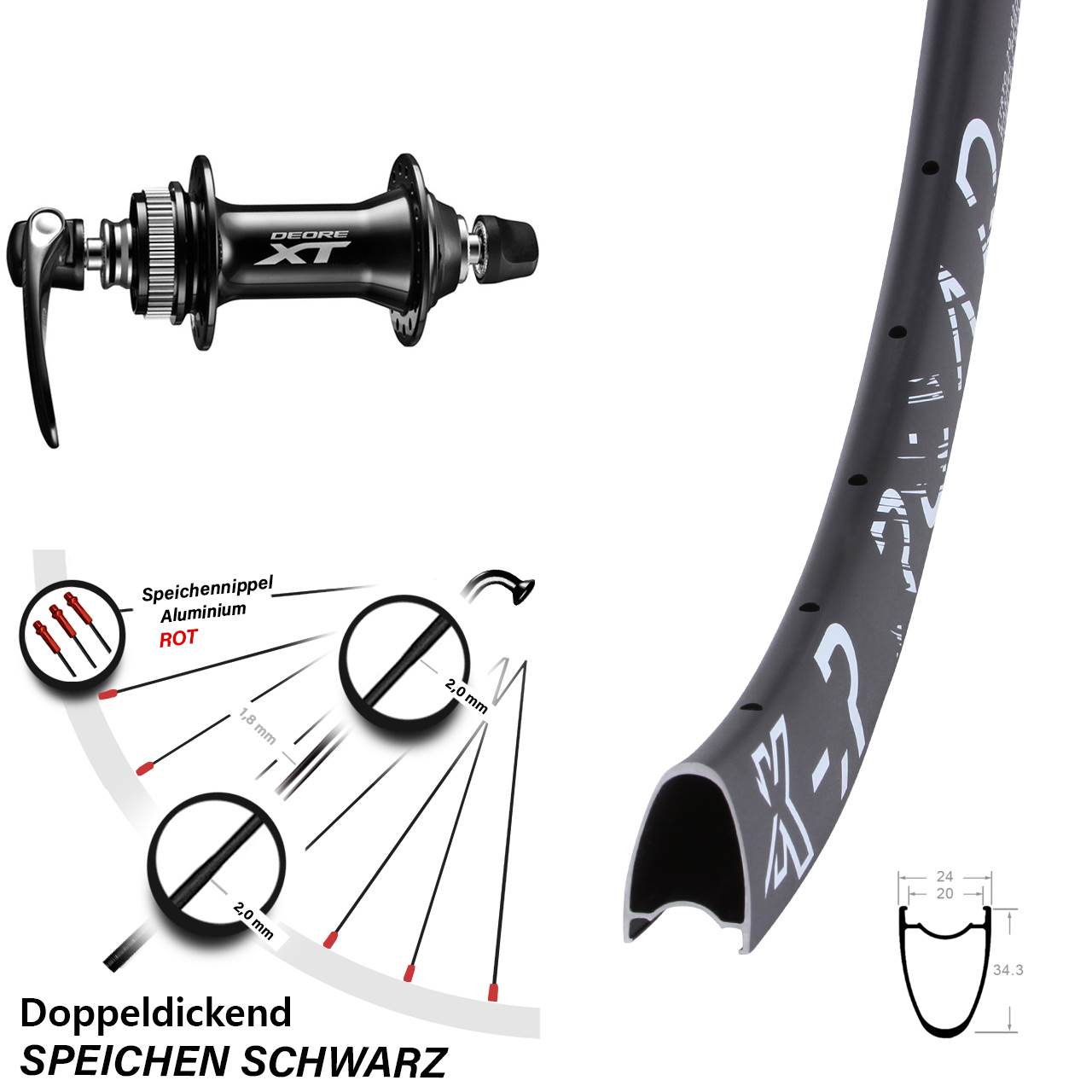 KX-R Road Shimano HB-M8000 28 Zoll Centerlock Vorderrad für Schnellspanner