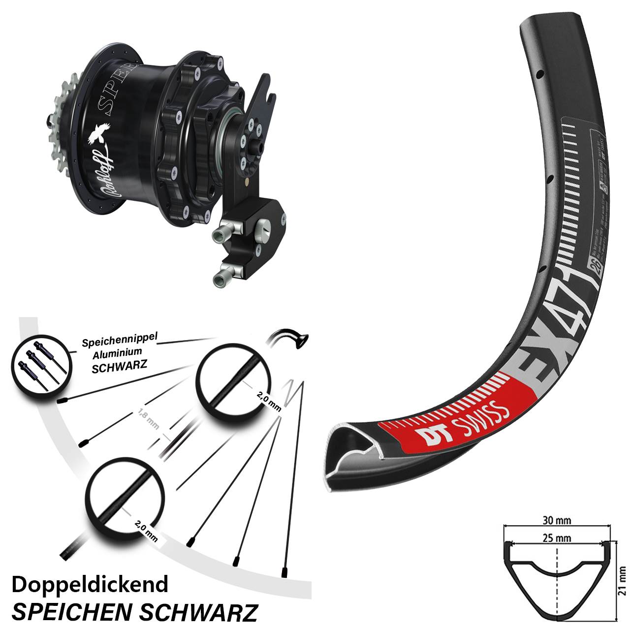 Rohloff Hinterrad CC DB OEM2 DT Swiss EX 471 schwarz 26 Zoll