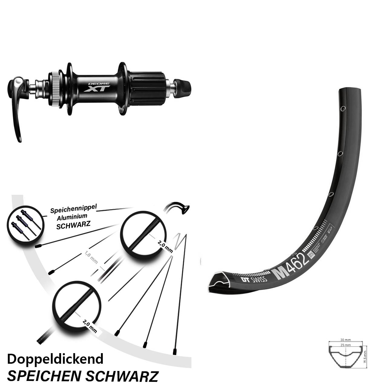 Disc Hinterrad für Schnellspanner 650B DT Swiss M 462 Shimano FH-M8000 8-11 fach