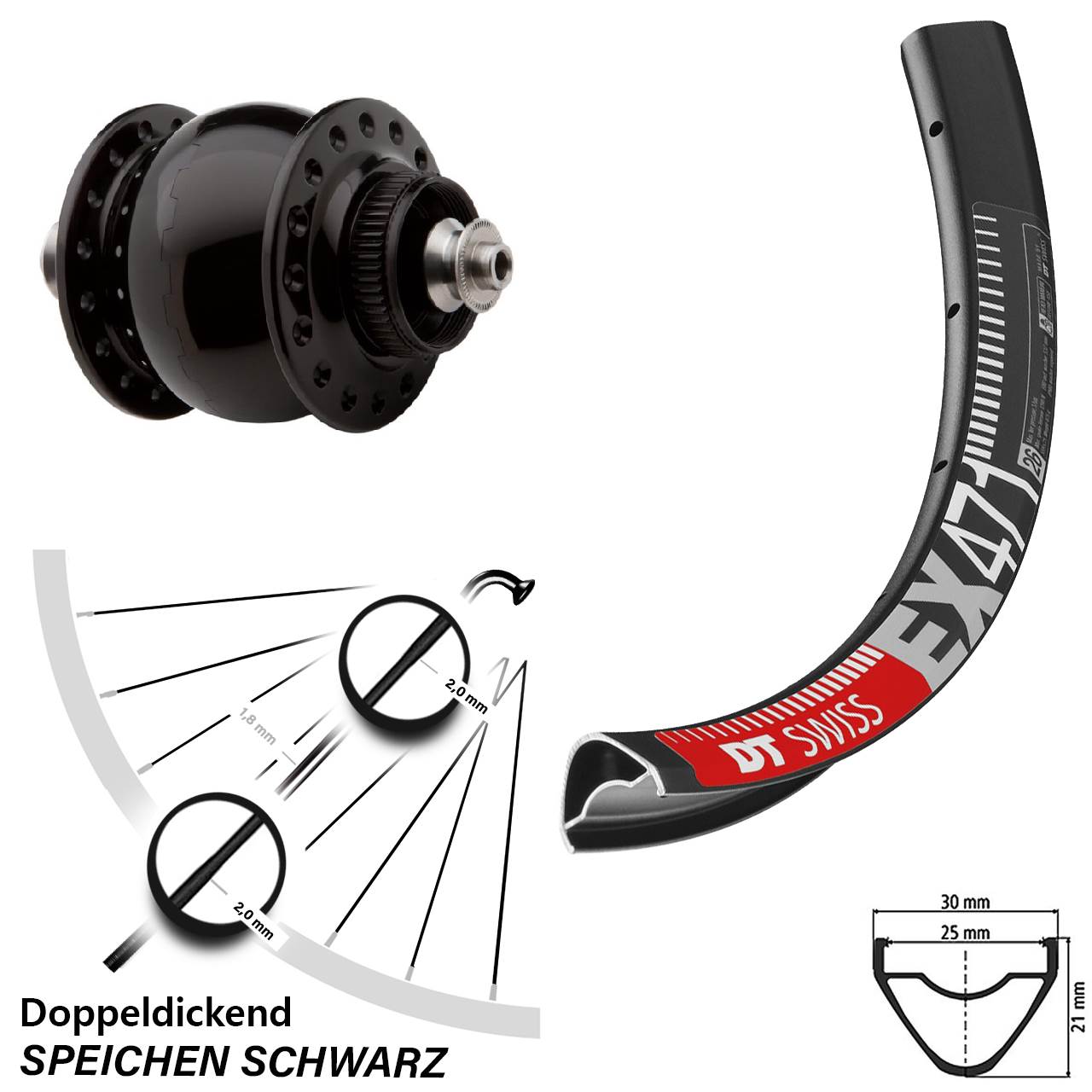 Fahrrad Nabendynamolaufrad Son delux schwarz centerlock DT Swiss EX 471 29 Zoll