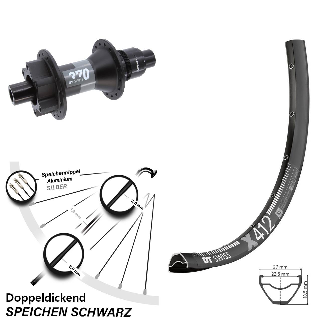 DT Swiss X 412 370 29 Zoll Disc Hinterrad 12x148 XD