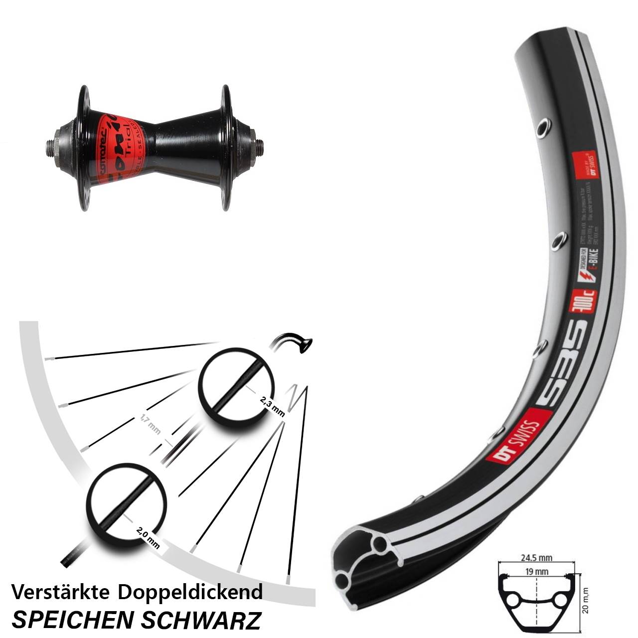 DT Swiss 535 Formula Conic 26 Zoll Vorderrad für Schnellspanner