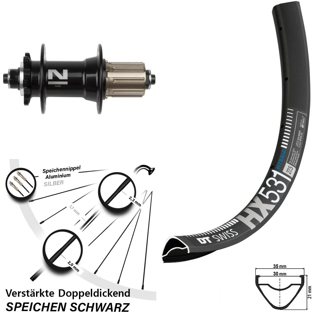 DT Swiss HX531 Novatec D042 29 Zoll Disc Hinterrad für Schnellspanner 8-11 fach HG