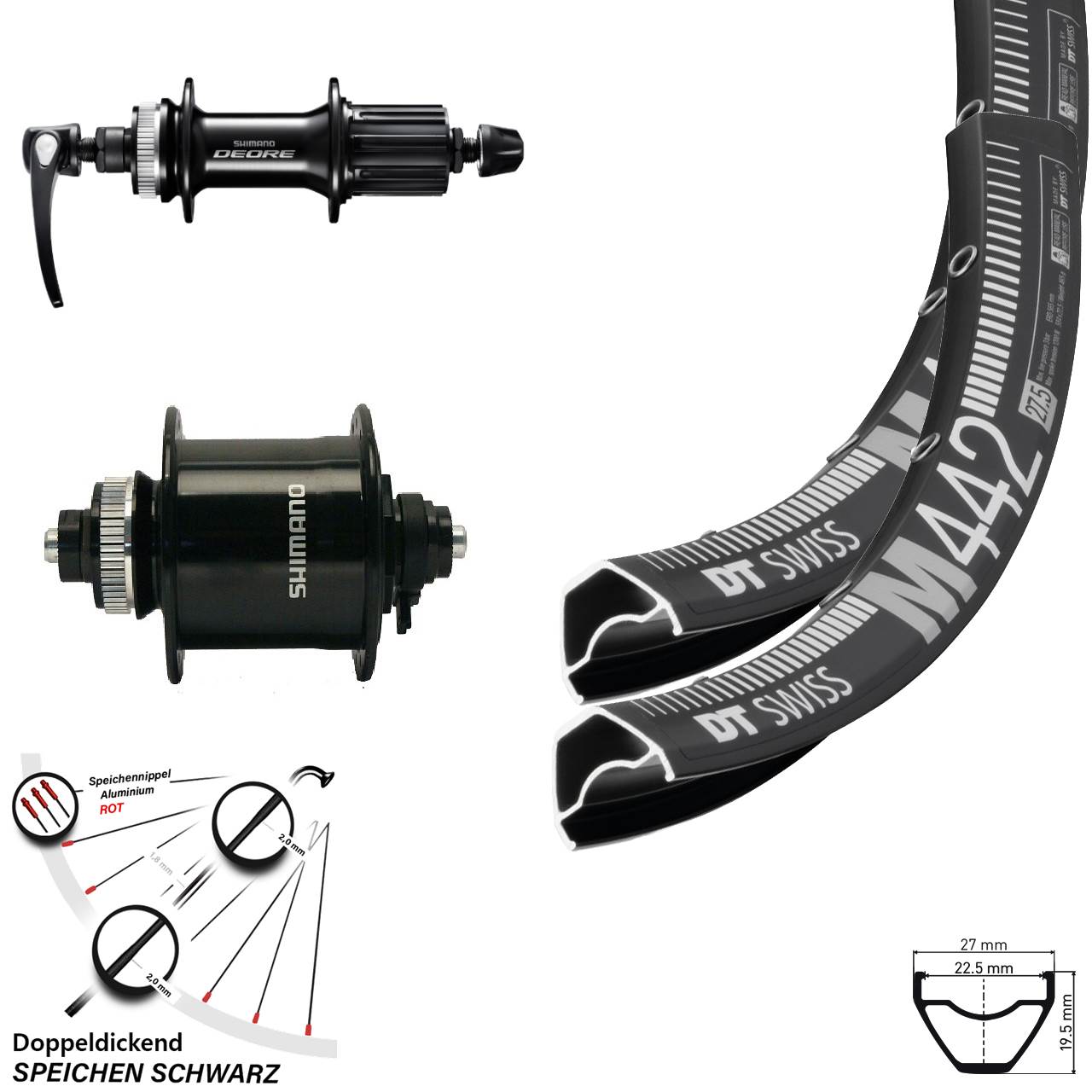 28-29 Zoll DT Swiss M 442 Shimano DH-UR700-3D-Deore Laufrad-Satz QR 8-11 fach HG