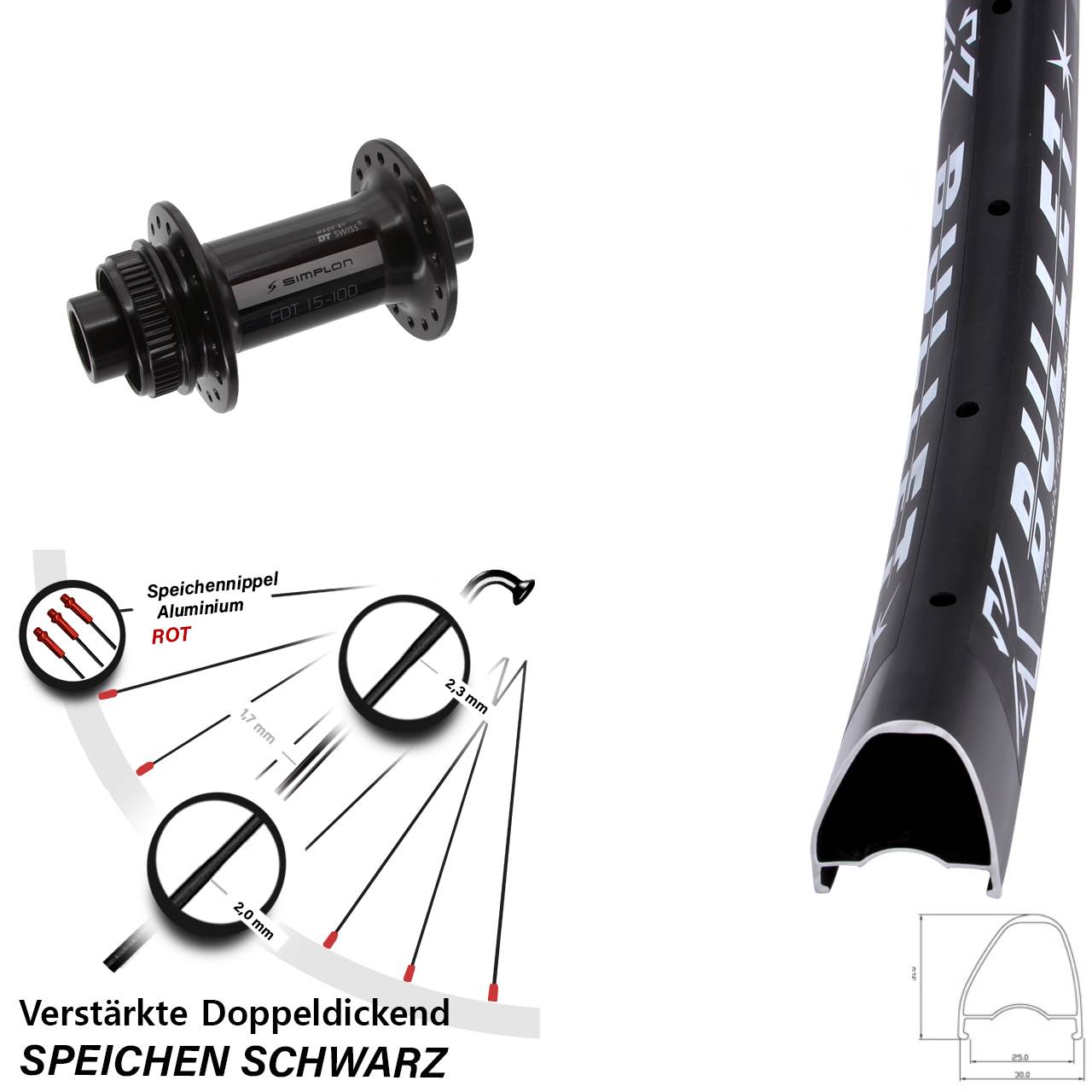 KX Bullet OS DT Swiss 370 28 Zoll Vorderrad Centerlock 15x100