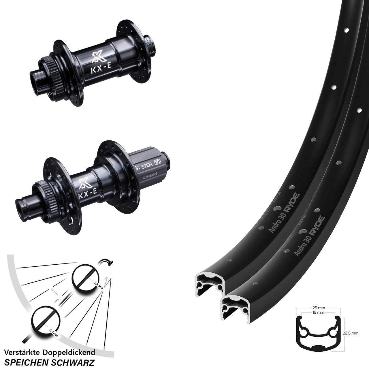 Laufradsatz Ryde Andra 30 28-29 Zoll verstärkt KX-E Steckachse 100x142 mm