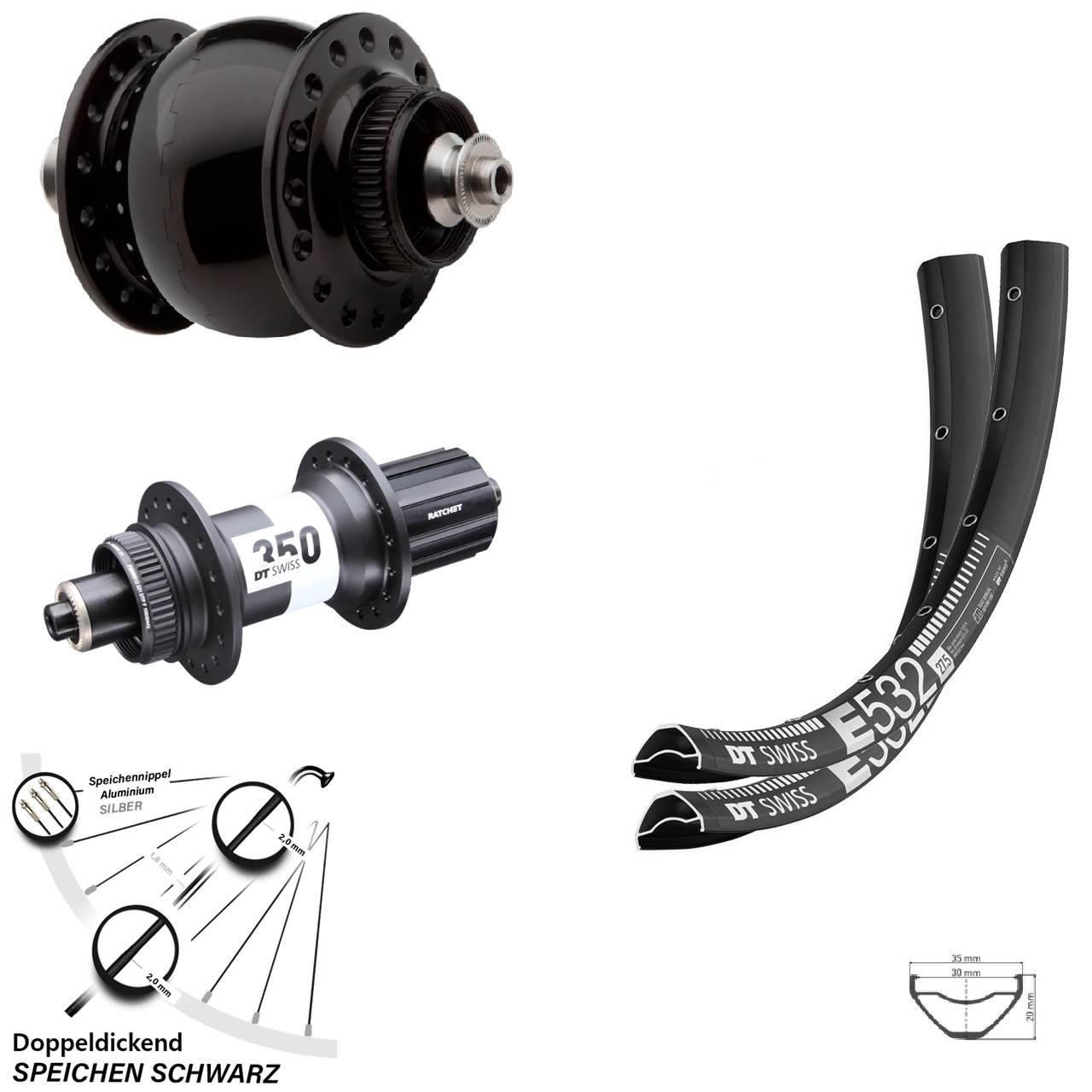 Laufradsatz Centerl. 29 Zoll DT Swiss E 532-350 SON delux 8-11 fach HG QR