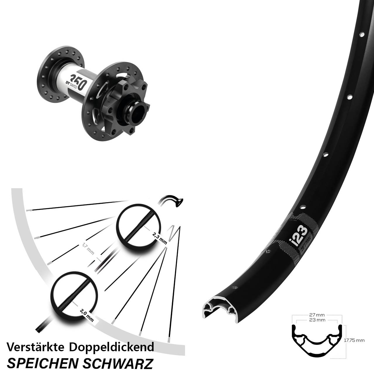 Vorderrad 6-Loch 28-29 Zoll WTB i23 DT Swiss 350 12x100