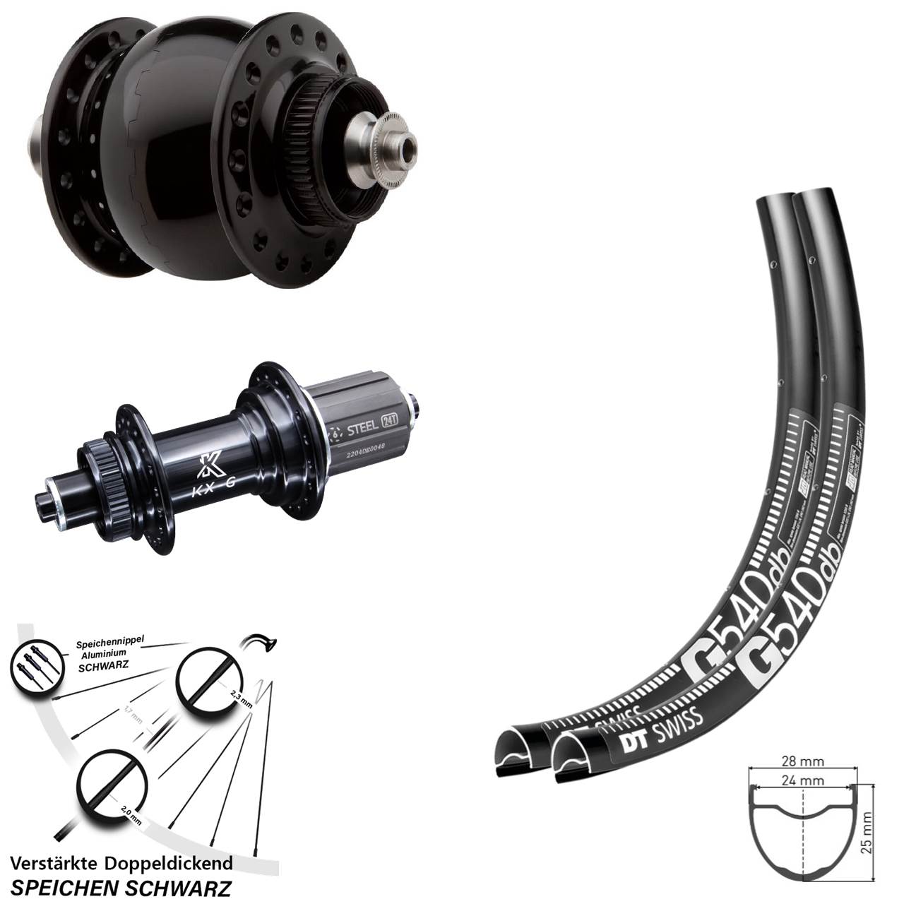 DT Swiss G540 KX-GS verstärkt SON 28 Zoll Centerl. Laufradsatz QR 8-12 fach