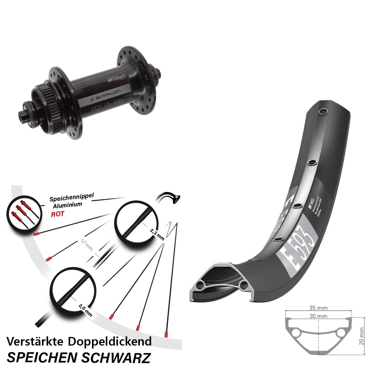 27,5 Zoll DT Swiss E593-370 Disc Laufrad für Schnellspanner