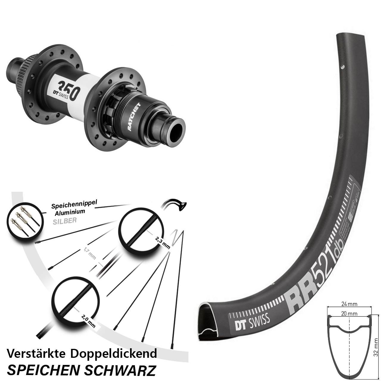 Hinterrad 12x142 28 Zoll DT Swiss RR521-350 Ratchet 36 XDR 11-12 fach