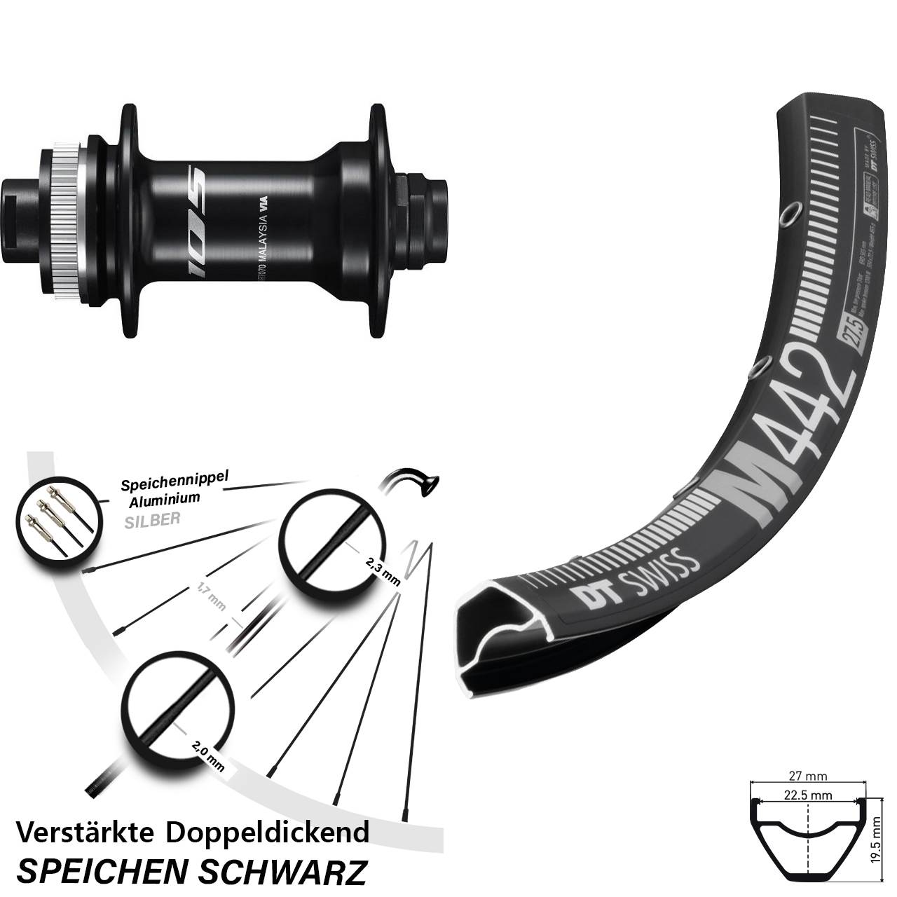 28-29 Zoll DT Swiss M442 Shimano 105 HB-R7070 Disc Laufrad 12x100