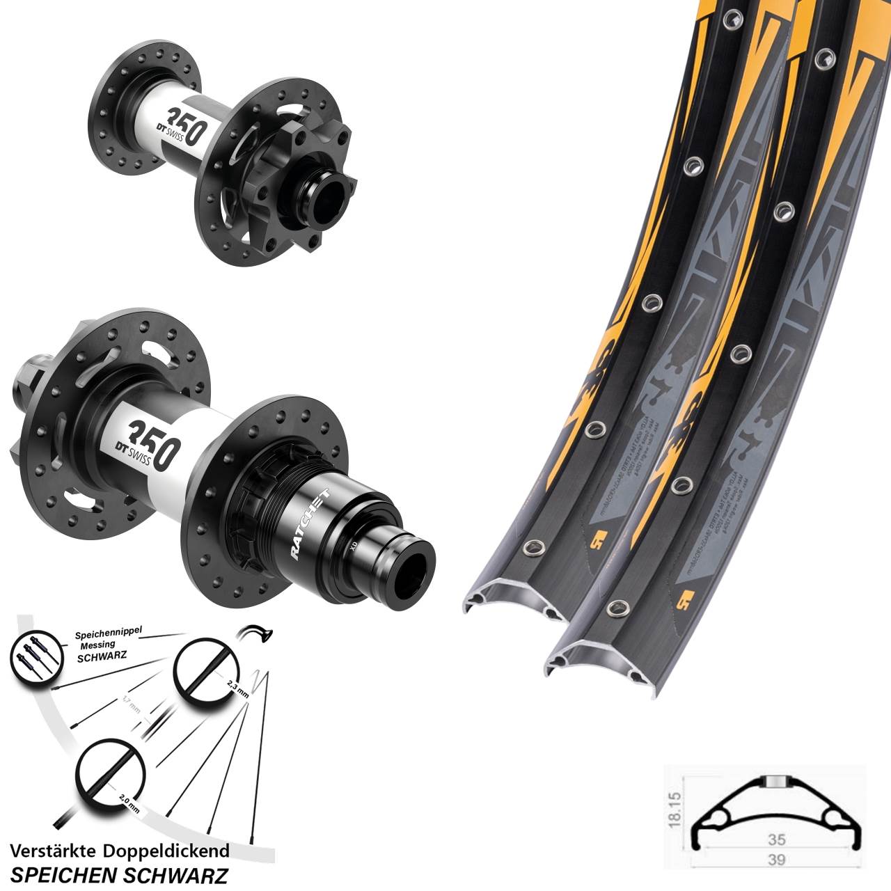 Rodi TRYP 35 DT Swiss 350 27,5 Zoll Disc Laufrad-Satz 15x100 12x142 SRAM XD