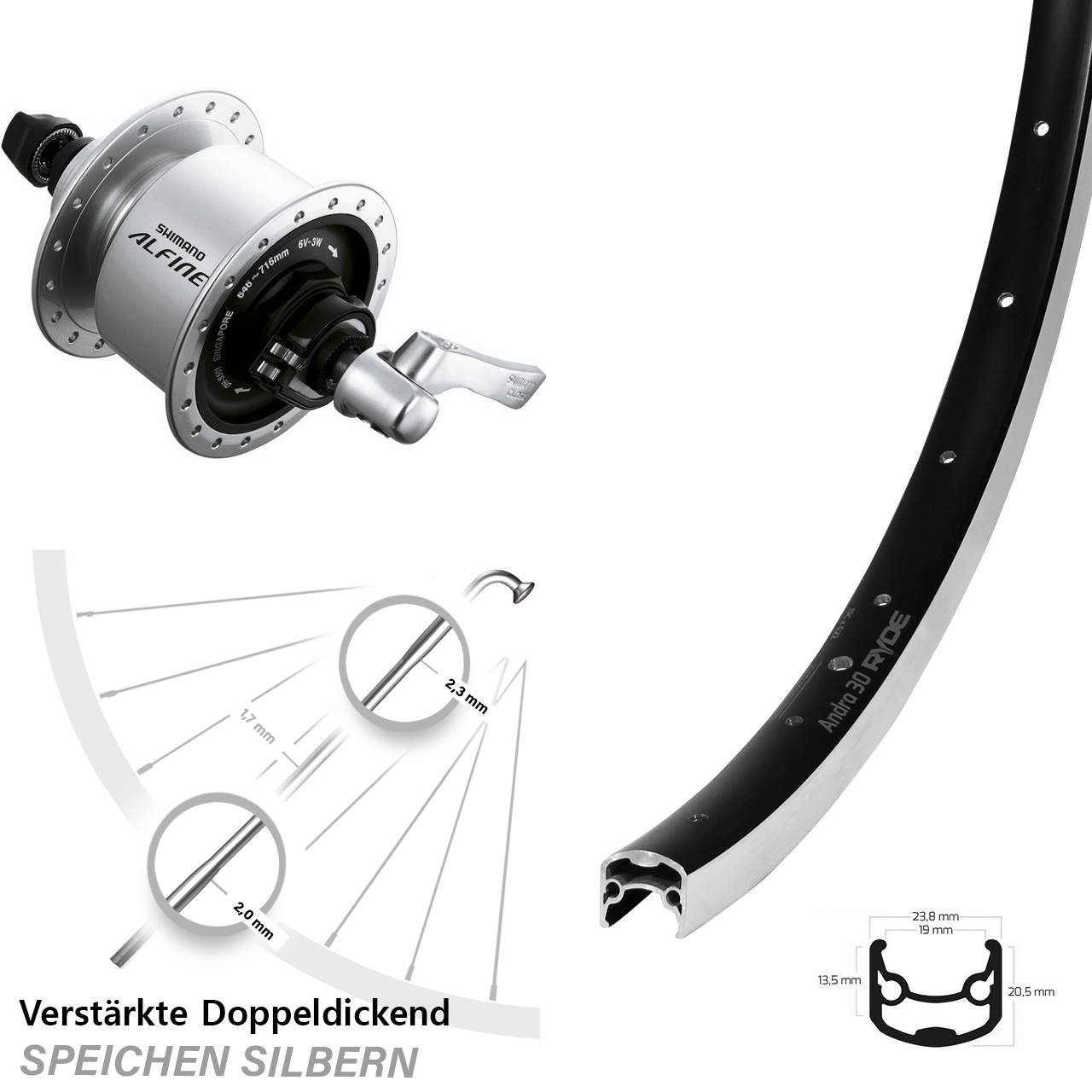 Ryde Andra 30 Shimano Alfine Nabendynamo 28 Zoll Vorderrad