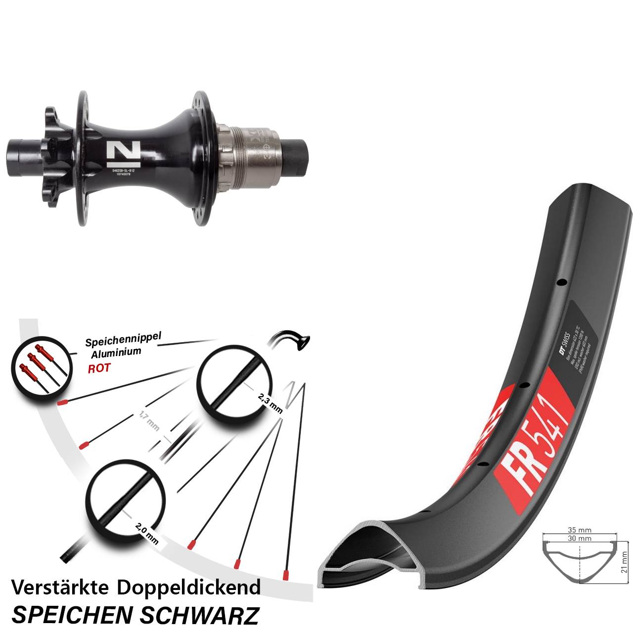 DT Swiss FR541 Novatec D462 27,5 Zoll Hinterrad 6-Loch 12x148 XD 11-12 fach