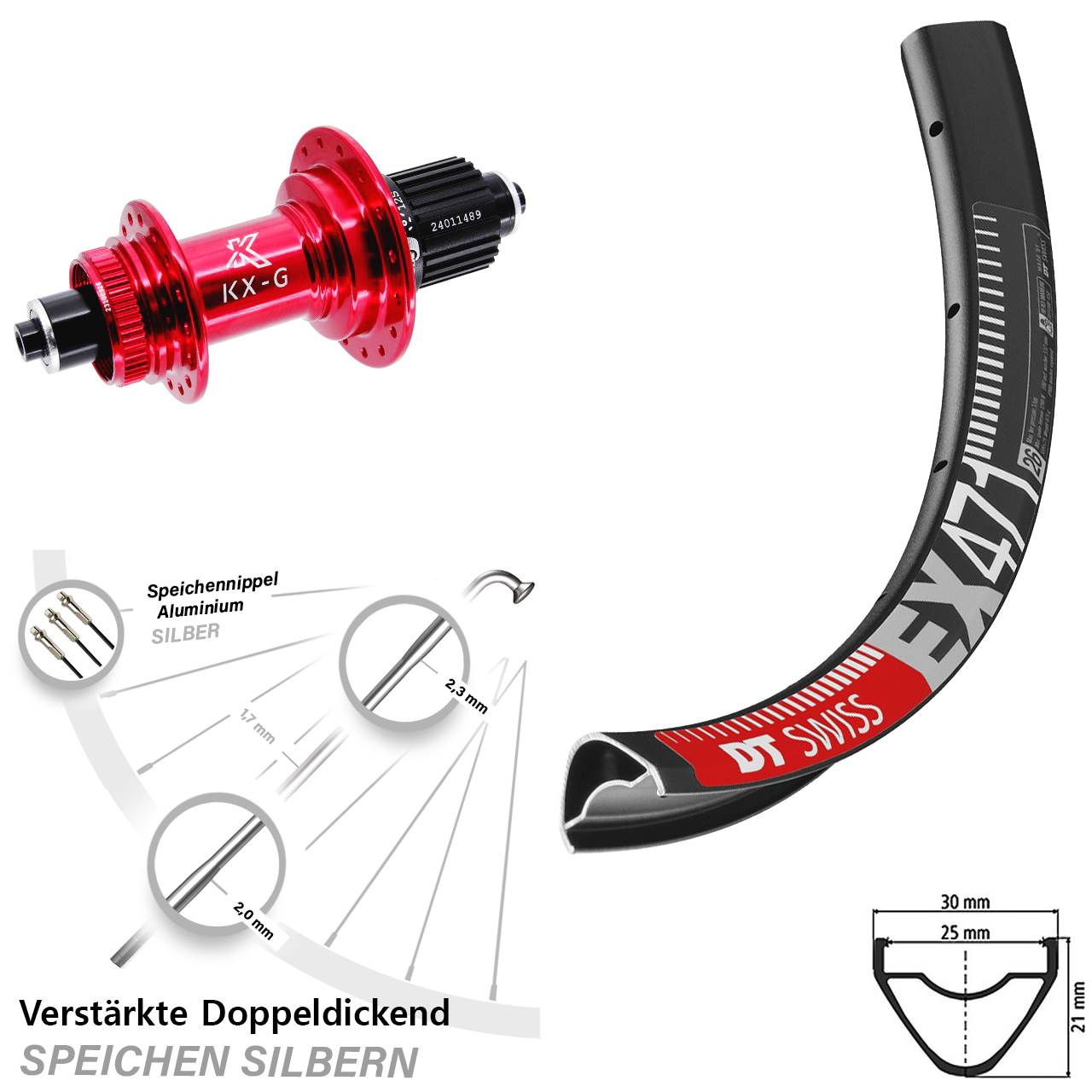 Disc Hinterrad 29 Zoll DT Swiss EX471 KX-G rot Micro Spline für Schnellspanner