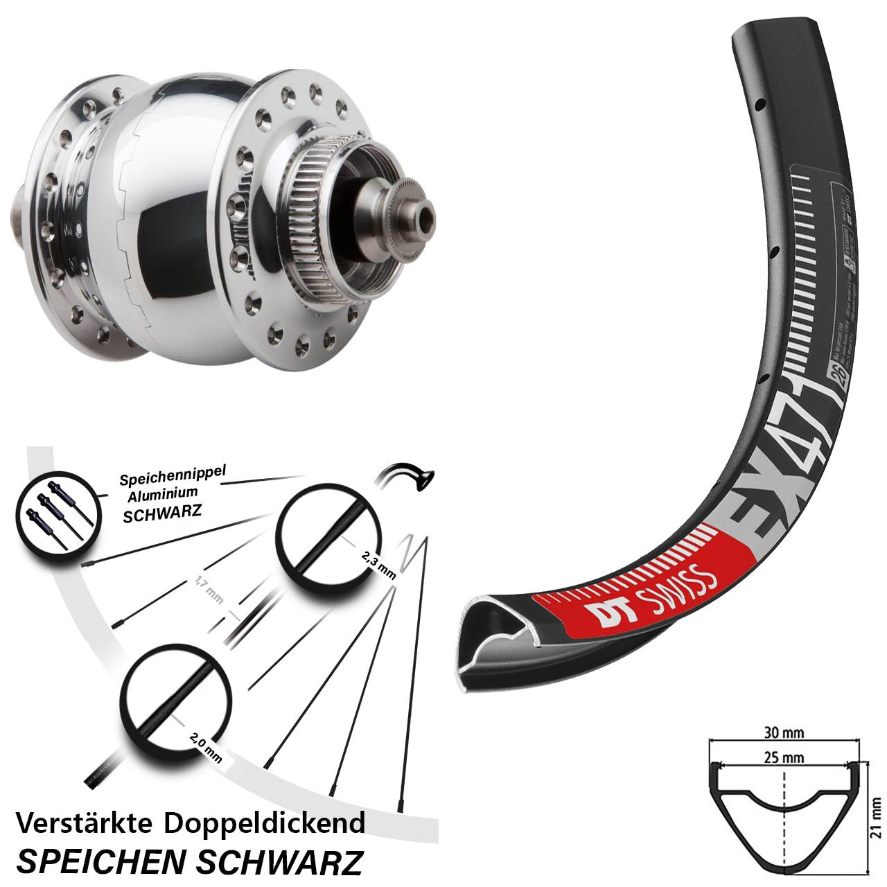 26 Zoll DT Swiss EX471 SON delux Centerlock Vorderrad mit Nabendynamo QR