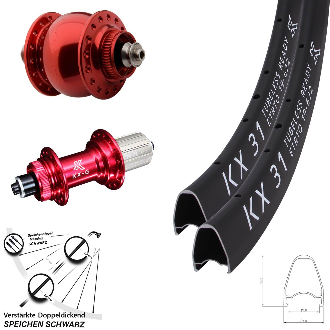 KX-G31 SON rot 28 Zoll Centerlock Laufradsatz QR 8-12 fach