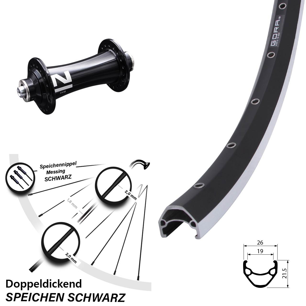 Vorderrad für Schnellspanner 28 Zoll Gora 19 Novatec A141SB