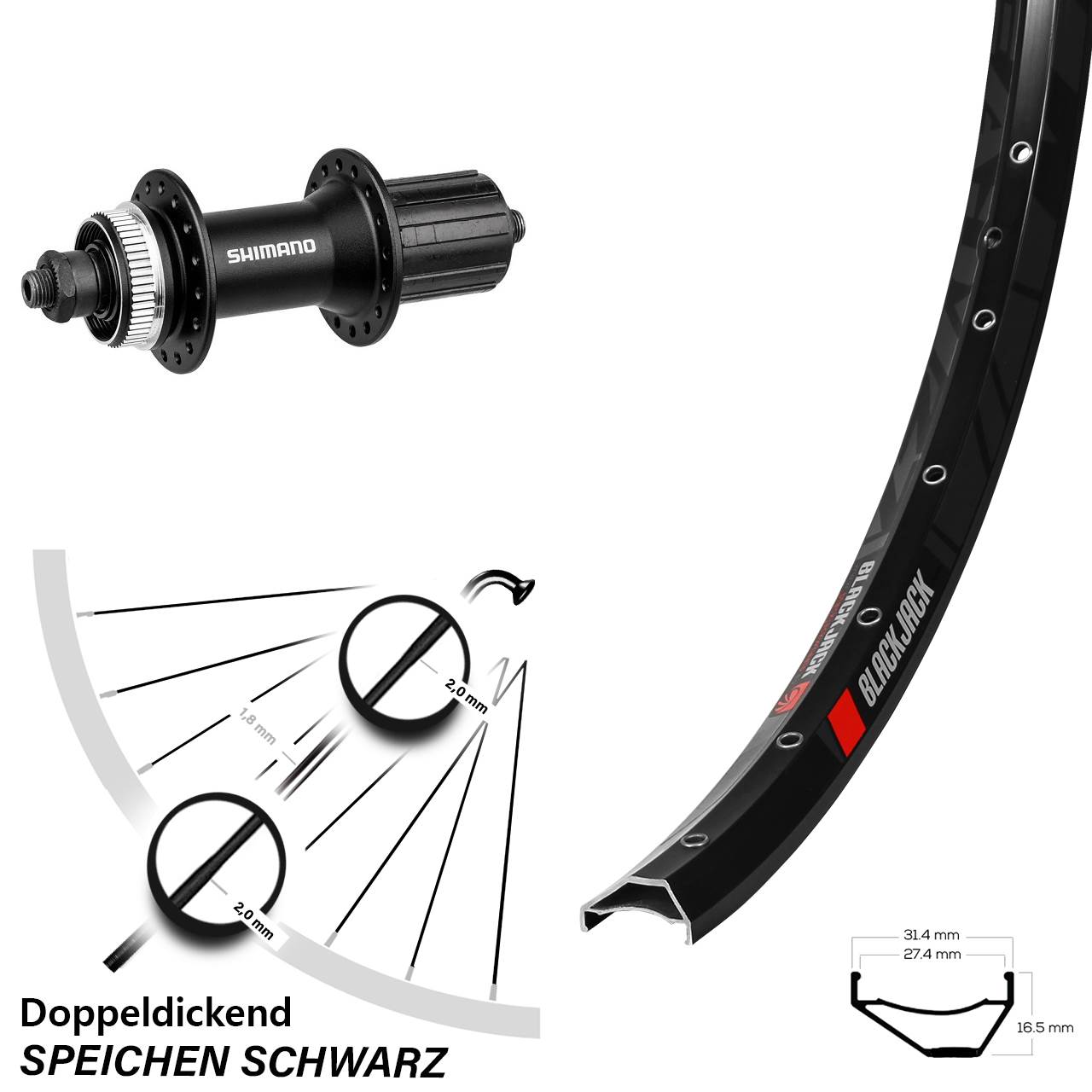 27,5 Zoll Rodi Ready 27 Shimano Alivio Disc Laufrad für Schnellspanner 8-11 fach