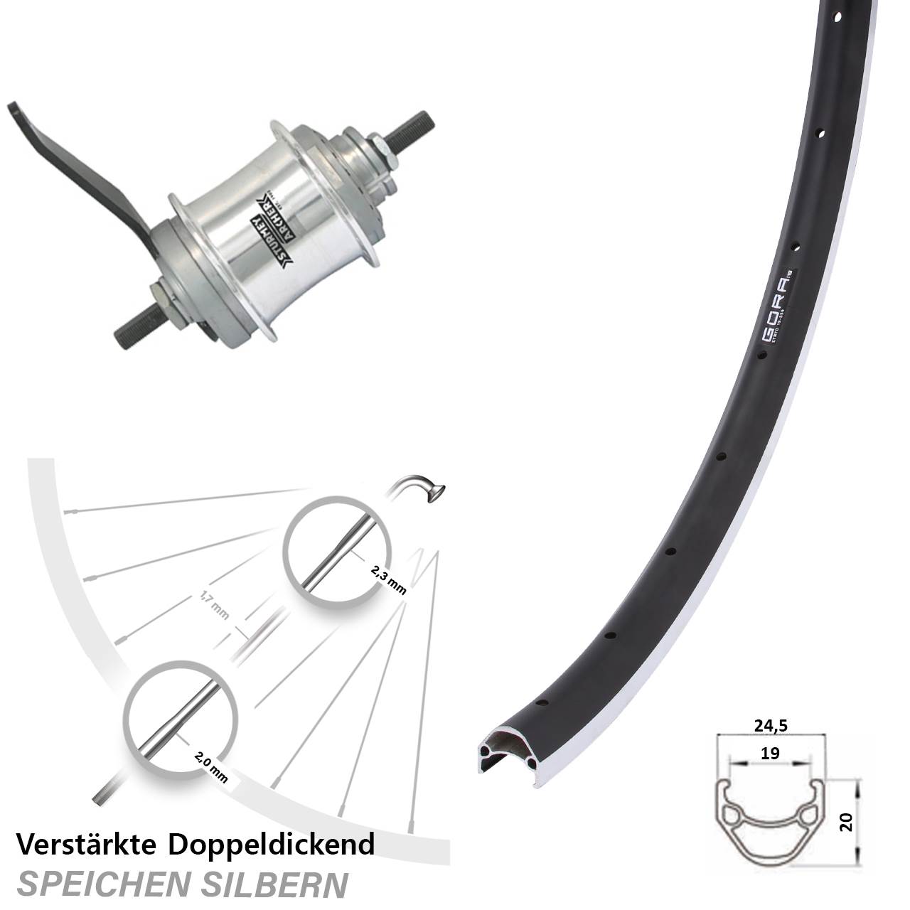 Sturmey Archer Duomatic Kick-Shift 26 Zoll Hinterrad Gora 19