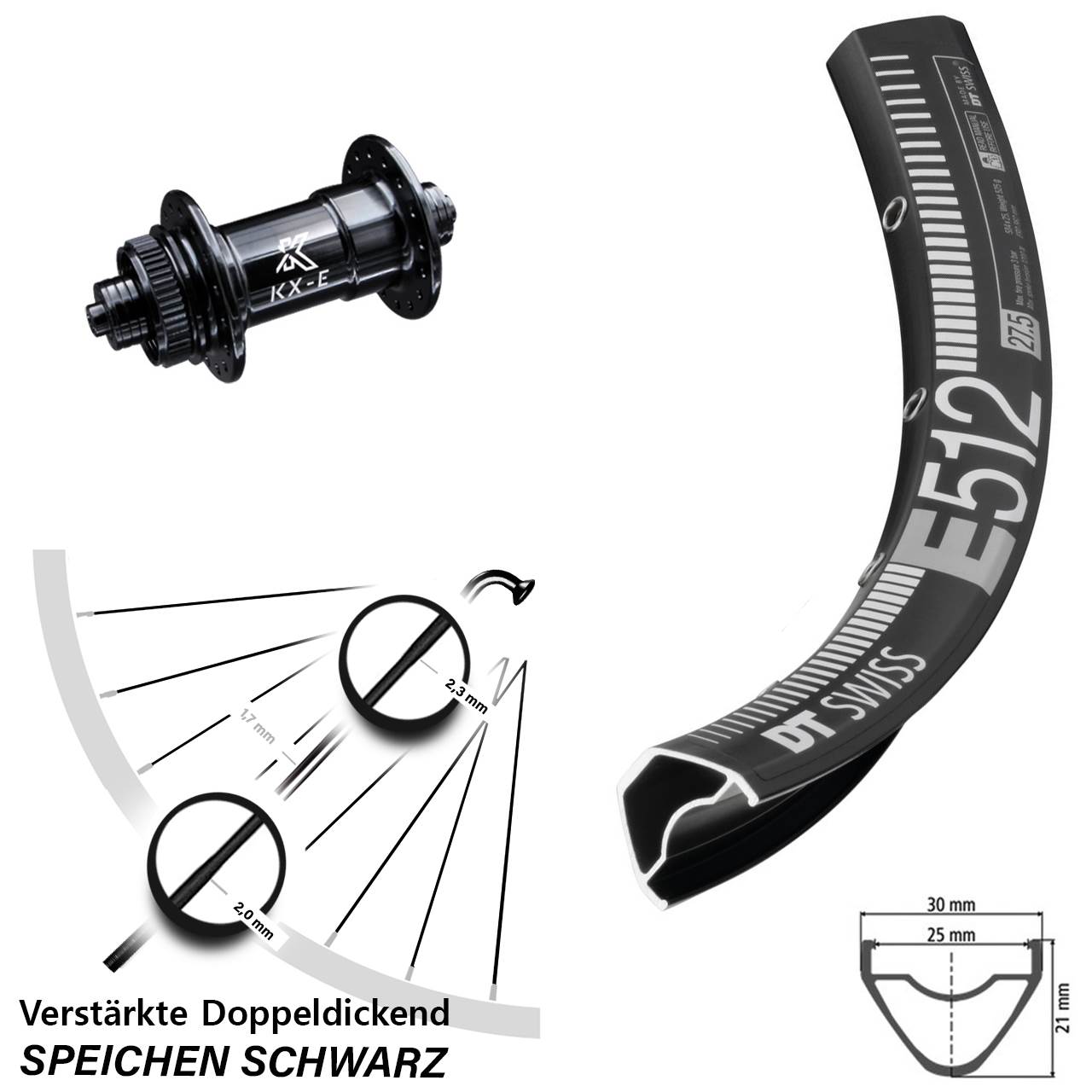 29 Zoll Vorderrad MTB Enduro DT Swiss E 512 KX-E Nabe Centerlock Schnellspanner 5x100 mm