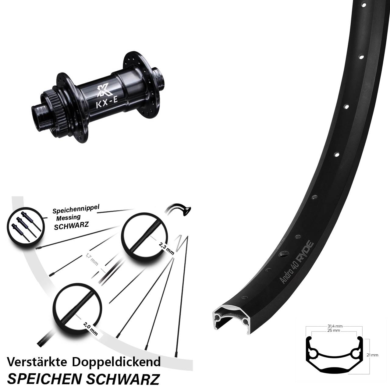 Ryde Andra 40 Disc Vorderrad 20 Zoll mit KX-E Nabe Centerlock 15x100 mm