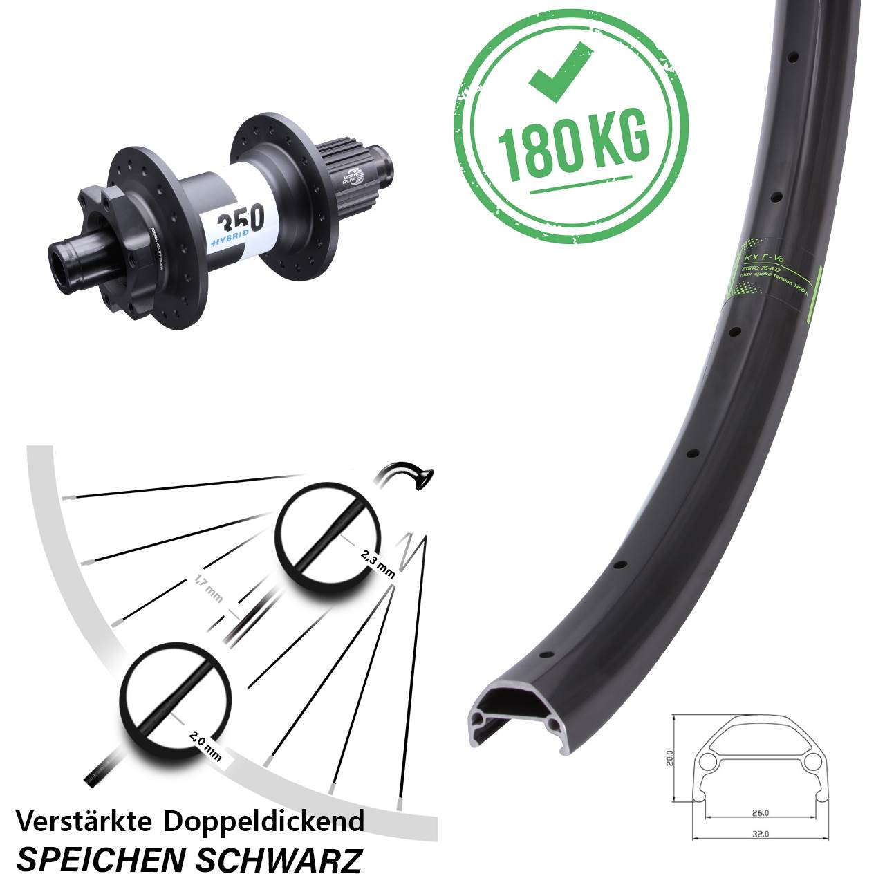 29 Zoll E-Bike Hinterrad KX Evo DT Swiss 350 Hybrid Boost Micro Spline