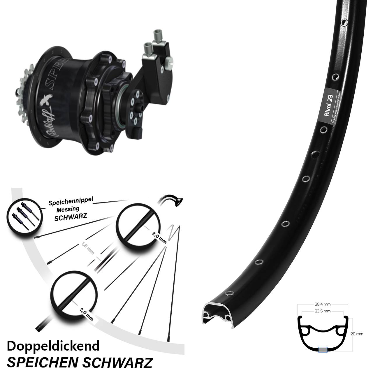 Disc Hinterrrad 27,5 Zoll Ryde Rival 23 Rohloff CC DB OEM Tandem