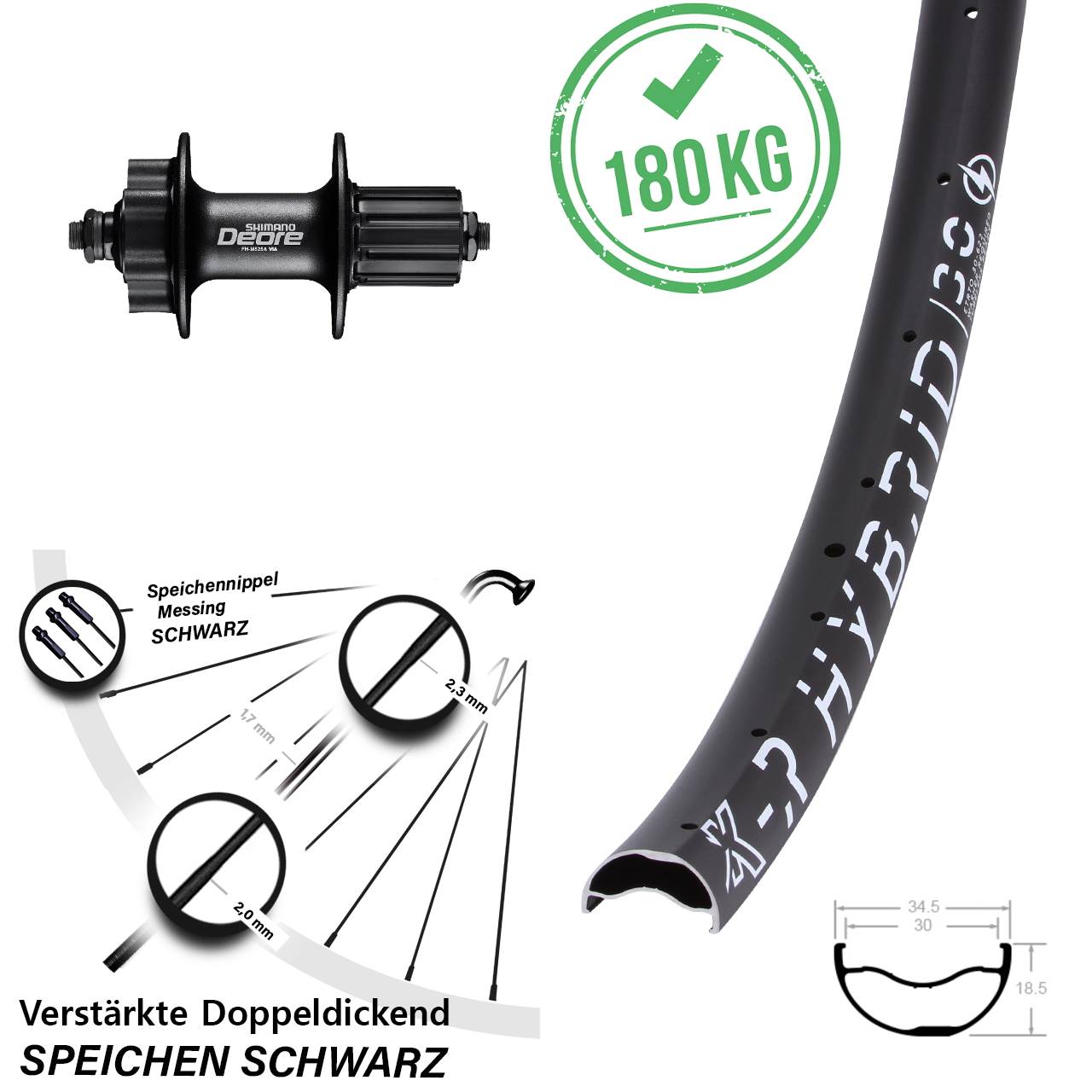 KX-R Hybrid 30 Shimano Deore 29 Zoll Disc Hinterrad für Schnellspanner 8-11 fach HG