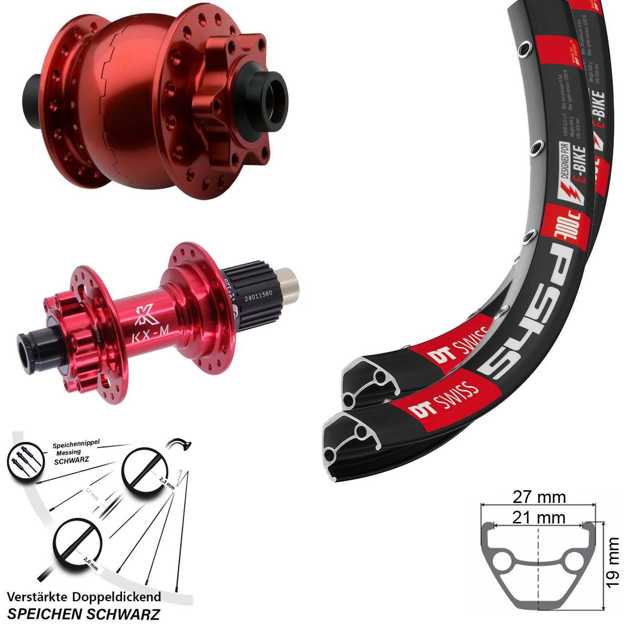 DT Swiss 545 KX-M rot SON 28 26 Zoll Laufradsatz 6-Loch 15x100 12x142 Micro Spline