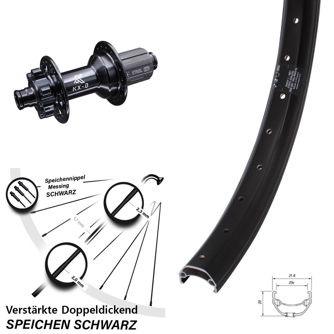 20 Zoll Mach1 Kargo KX-BS 6-Loch Hinterrad 12x148 8-12 fach