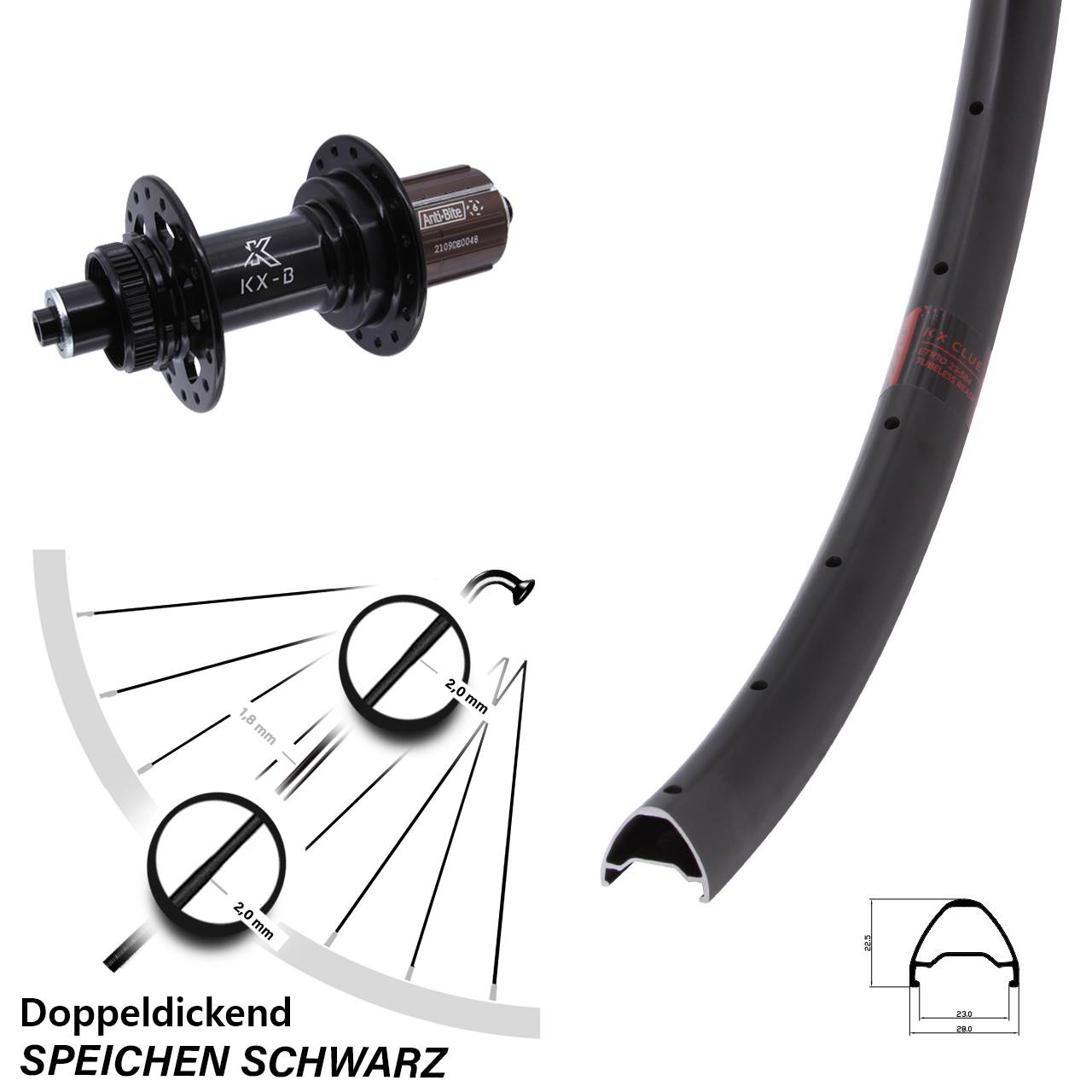 Boost Centerlock Hinterrad für Schnellspanner 650B KX Clue KX-B 8-12 fach
