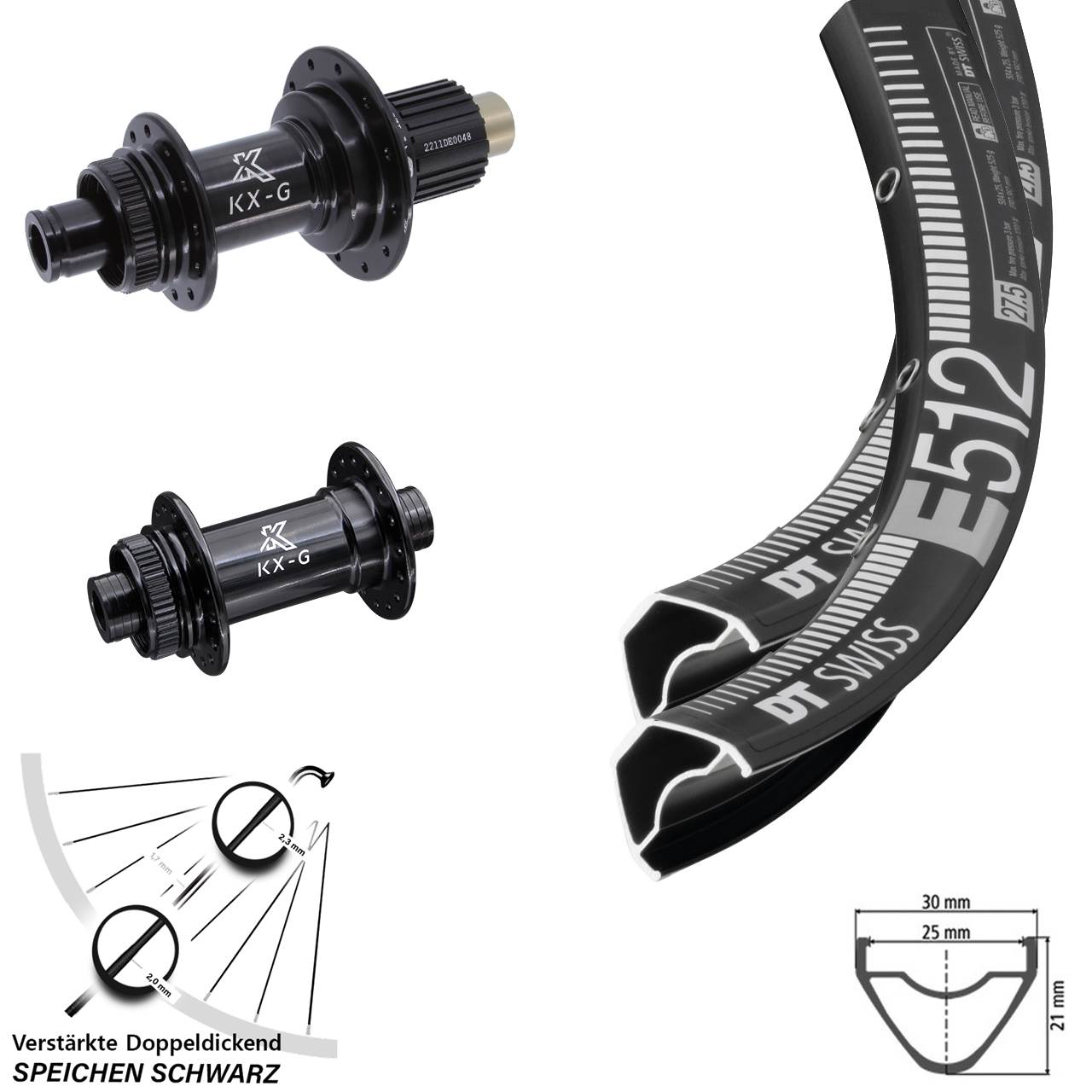 Laufradsatz Centerlock 27,5 Zoll DT Swiss E 512 KX-G Micro Spline 15x100 12x142