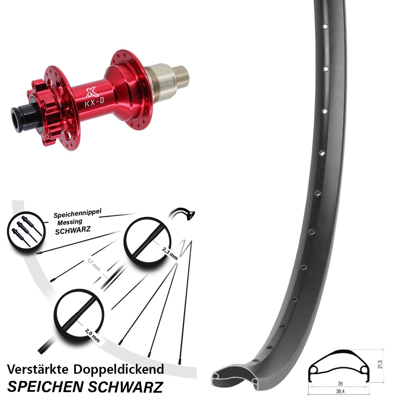 29 Zoll Ambrosio E35 KX-B rot Hinterrad 6-Loch 12x148 SRAM XD